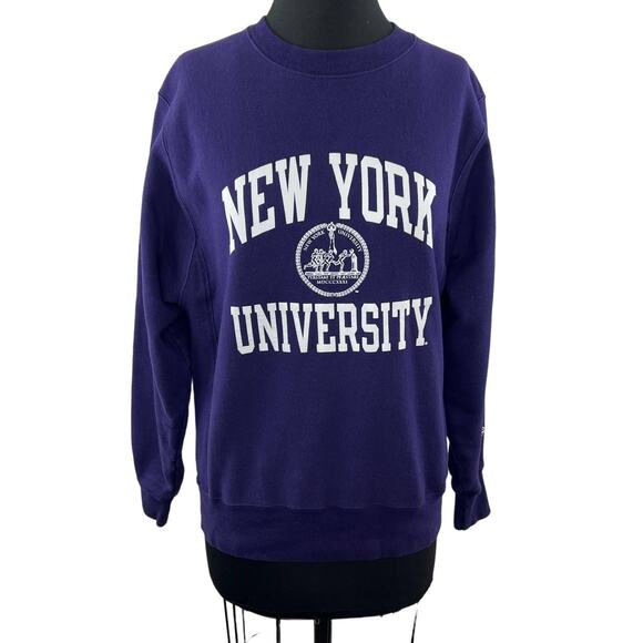 NYU New York University Champion Purple Crewneck Cotton Blend Sweatshirt Size S - Picture 1 of 9